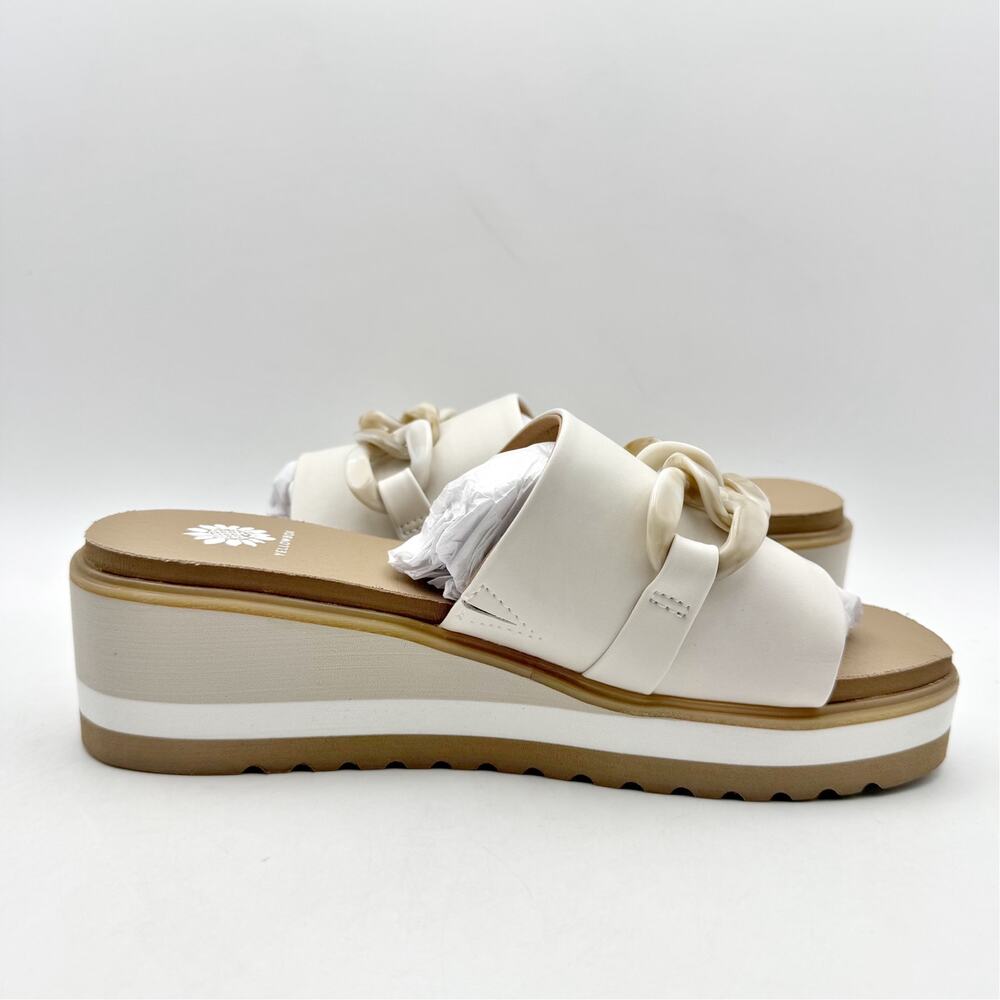 Yellow Box Womens Alora Wedge Slide Sandals US 7 M White Tan Vegan Leather NWOB - Picture 6 of 14